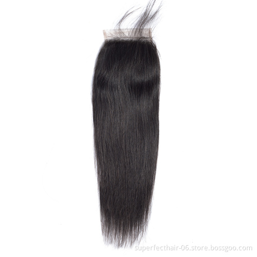 4X4  Closure 100% Virgin Raw Indian Unprocessed Human Hair Swiss Transparent Lace Closure